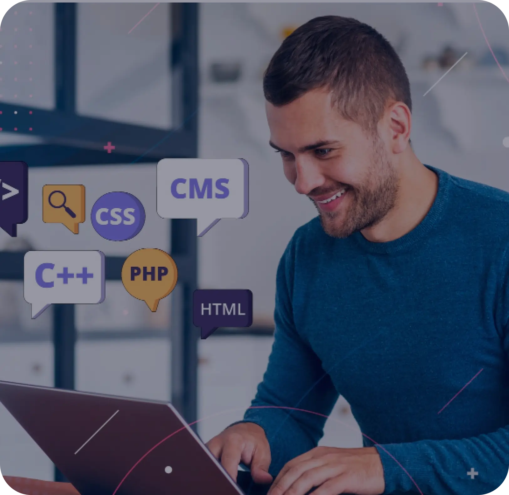 A man looking into laptop.